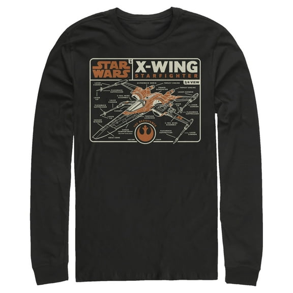 Men's Star Wars: The Rise of Skywalker X-Wing Schematic Frame  Long Sleeve Shirt Black 2X Large