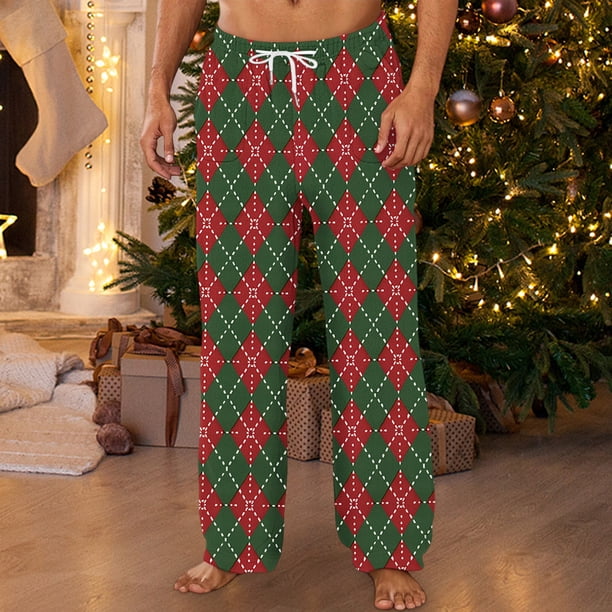 Ceisia Men Printed Brushed Warm Lounge Pants Elastic Waist Pocketed Home Gift Trousers
