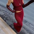thumbnail image 4 of Womens French Two Piece Set Knit High Neck Vest and Midi Skirt Outfit Versatile Chic Wine Red L, 4 of 8