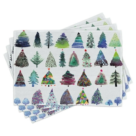

Christmas Placemats Set of 4 Big Collection of Watercolor Christmas Fir Trees Artistic Abstract Silhouettes Washable Fabric Place Mats for Dining Room Kitchen Table Decor Multicolor by Ambesonne
