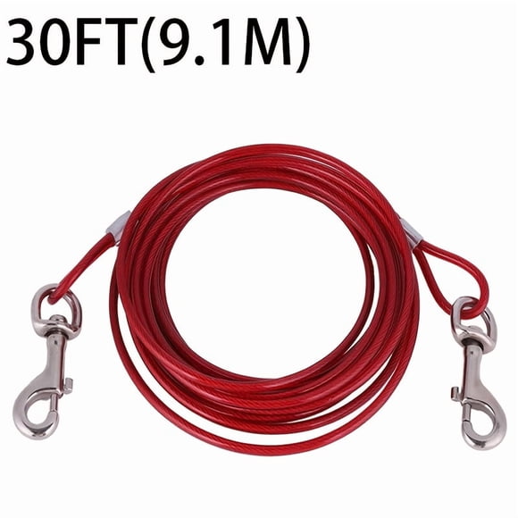 CNKOO Heavy-Duty Dog Leash with Steel Wire Rope - 10/15/20/30 Feet Long Red Chain & Durable Clips for Large Dogs up to 165 lbs Outdoor Training & Walking Secure Metal Clips for Stabili