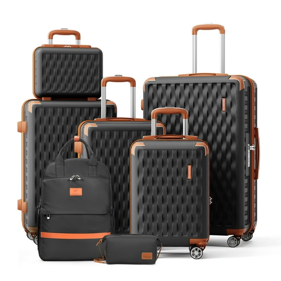 Melalenia - 7 Luggage Sets ABS Hardside Spinner Luggage -With Spinner Wheels and TSA Lock