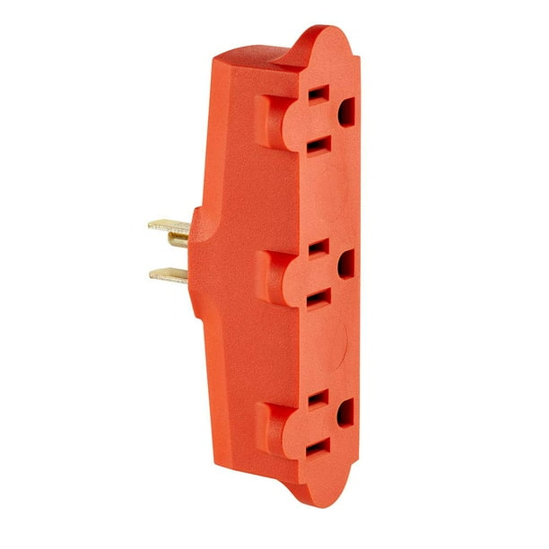 Adaptador Leviton Heavy Duty de triple salida, 15 A, 125 V, naranja