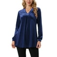 thumbnail image 1 of BLUSA DE VELVET PARA MUJER INSPIRE CHIC CON CUELLO EN V Y MANGAS LARGAS, AJUSTE HOLGADO, T-SHIRT M AZUL OSCURO, 1 of 6