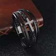 thumbnail image 2 of To My Son Bracelet, Pray Through It Leather Cross Bracelet for Men, Stainless Steel Black Braided Leather Bracelet, Inspirational Faith Bangle, Son Bracelet from Mom/Dad, 2 of 7