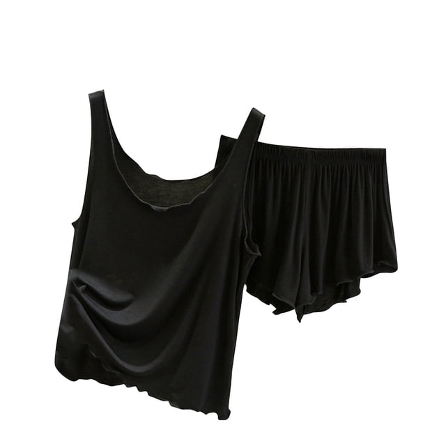 Timegard Ensemble de Pyjamas 2 Pcs pour Femmes Col Rond Sans Manches Hauts et Shorts Amples Confortables