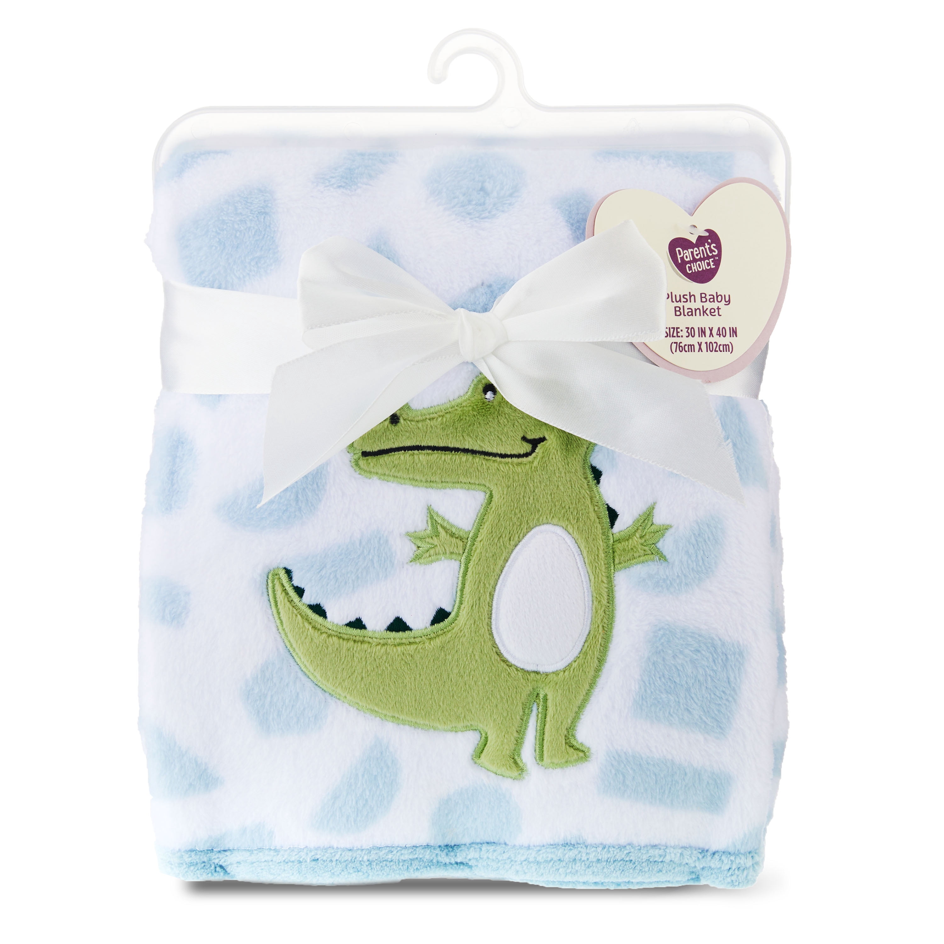 Parents Choice Appliqued Gator Soft Baby Blanket, Blue and White, Infant Boy