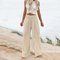 thumbnail image 6 of vigerkar Linen Pants Women Summer Smocked High Waisted Wide Leg Palazzo Pants Casual Ruffle Flowy Beach Pants with Pockets Beige, S, 6 of 9