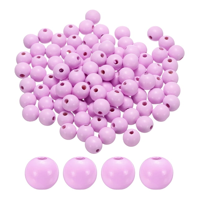 Uxcell 100 piezas de cuentas de madera moradas claras de 16 mm, cuentas redondas sueltas con agujero grande para hacer joyas, collares y pulseras.