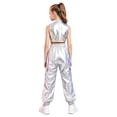thumbnail image 2 of Kaerm Kids Girls Jazz Street Hip Hop Dance Outfit Sleeveless Sequin Crop Top with Pants Sets Silver 6, 2 of 7