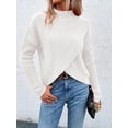 thumbnail image 5 of Women's Solid Color Stand Collar Long Sleeve Asymmetric Hem Casual Pullover Sweater, Autumn/Winter, 5 of 6