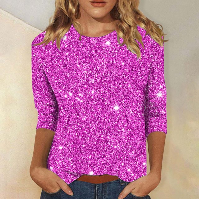 EQWLJWE Spring Saving!Plus Size Sequin Tops,Plus Size Spring Glitter Tops,Women's Glitter Sparkling Crystal Printed Tops ,Summer Womens Sparkly Tops Short Sleeves Round Neck Sparkly Shirt Blouse