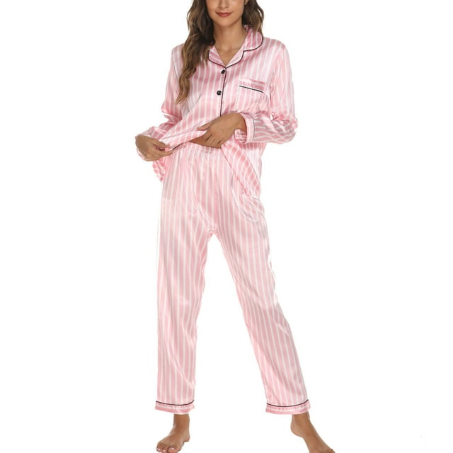 ESSSUT Pyjamas pour Femmes Ensemble Tendances Imprimé Vêtements de Maison Ensemble Deux Pièces Manches Longues Pantalon Pyjama Rose L