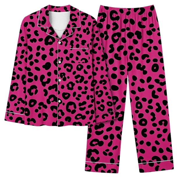 Puntoco Conjuntos de pijama cómodos para mujer Conjunto de pijama estampado con bolsillo para uso diario en casa para mujer