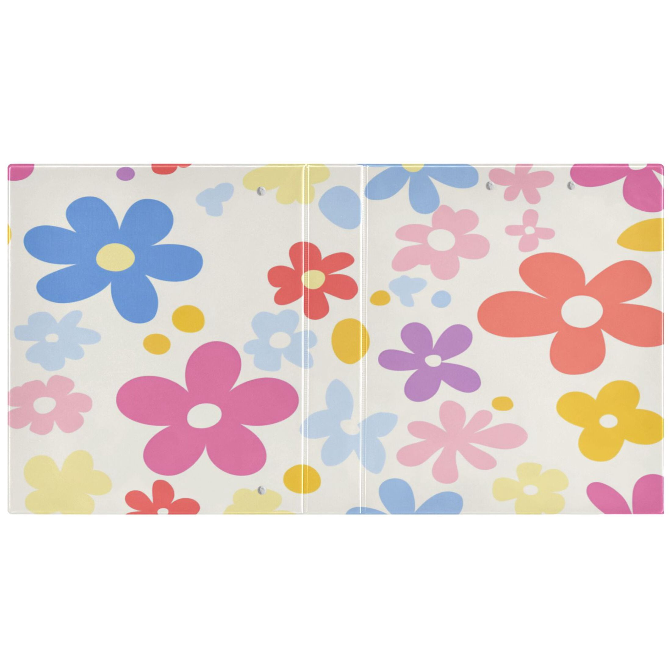 Colorful Cute Flowers Patte 12.4x10.6in PVC Round Ring Binder, D-Ring 3-Hole, Metal Clip, 200 Sheets