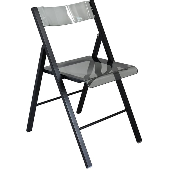 NeatifyesTransparent Acrylic Folding Chair with Black Frame, Comfortable Seat & Backrest, No Assembly Needed, Multiuse Clear Desk Chair, Solid Black