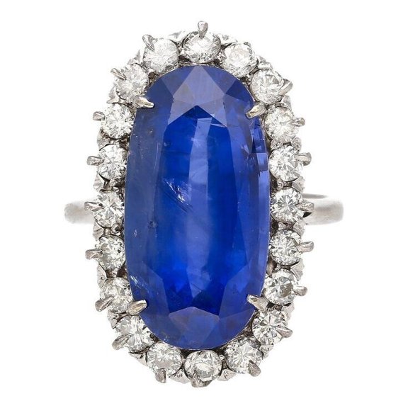 Big Diamond Ring, 3.5 Ct Oval Cut Simulated Sapphire Ring, Halo Diamond Engagement Ring, Bulky Diamond Ring, September Birthstone Ring, 14K White Gold Plated, Gemstone Ring