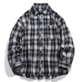 thumbnail image 2 of JUUYY Mens Oversized Plaid Shirt Retro Style Lapel Long Sleeve Shirt Loose Casual Button Down Shirts Relaxed Fit Black XXXXXL, 2 of 4