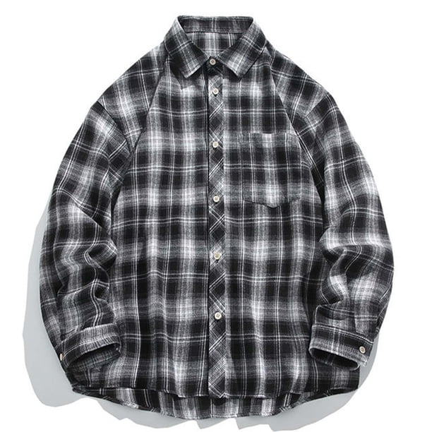 Blusa y camisa de manga larga con cuello vuelto para hombre, moda informal, estilo abotonado, con entramado, mangas largas, cuello vuelto, abrigo de poliéster para hombre