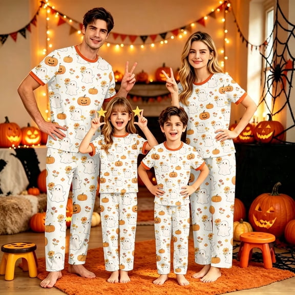 Family Matching Halloween Pjs featuring Holiday Pajamas for Women and Soft Womens Pjs for Adult Festive Theme Sleepwear Nightwear Lounge Apparel Outfits