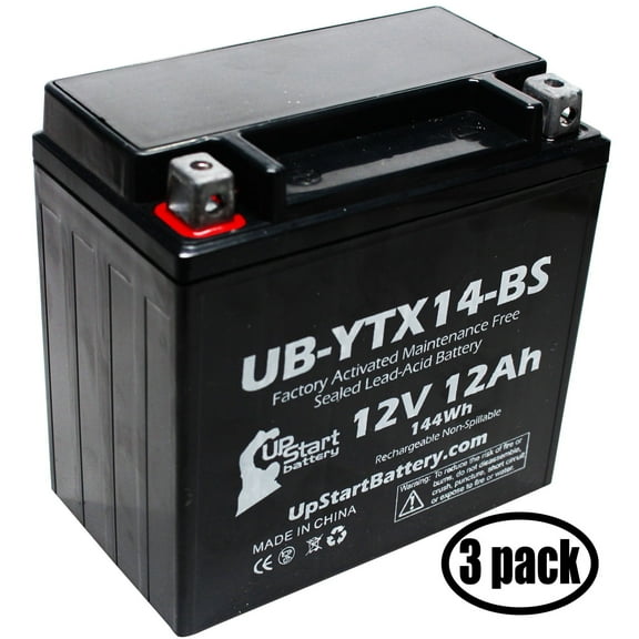 3-Pack UpStart Battery Replacement for 2000 Honda TRX400FW Foreman 400 CC Factory Activated, Maintenance Free, ATV Battery - 12V 12AH, UB-YTX14-BS