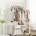 thumbnail image 2 of Heavy Duty Metal Garment Dual Rail Clothes Rolling Hanging Rack & Shelf Stand, 2 of 6