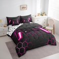 thumbnail image 4 of Feelyou 3D Pink Gamepad Bedding Comforter Set 7pcs for Boy, Video Games Controller Queen Bedding Sets, Neon Gradient Honeycomb Reversible Queen Sheet Sets, Super Cozy Room Decor, 4 of 9