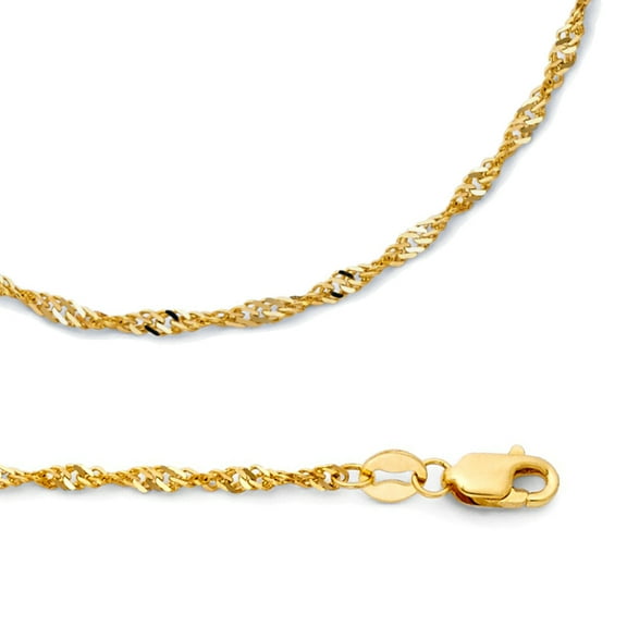 Solid 14k Yellow Gold Chain Singapore Necklace Twisted Links Diamond Cut Polished 1.8 mm 16 inch
