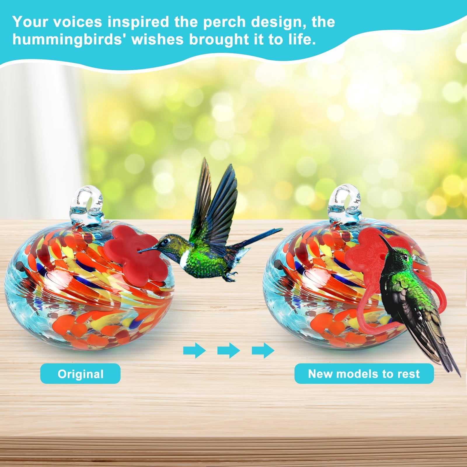 Charming Wind Chimes Hummingbird Feeders For Outdoors Hanging Ant And Bee Proof Never Leak Gift People(blue)