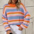thumbnail image 6 of 2024 Women Round Neck Sweater Winter Puff Sleeve Knit Tops Loose-Fit Colorful Stripe Casual Pullover, 6 of 9