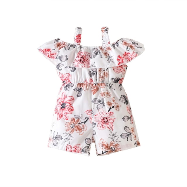 Odeerbi 3-18 Meses Niñas Verano Rompers Ruffle Floral Mono Lindo Eslinga Suspensión Pantalones Generales