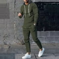 thumbnail image 2 of Lovskoo Men's Track Suits 2 Piece Set Hooded Solid Color T-Shirt Set Sports Long Sleeve Hooded Casual Outwear & Jackets Sets Olive Green, 2 of 7