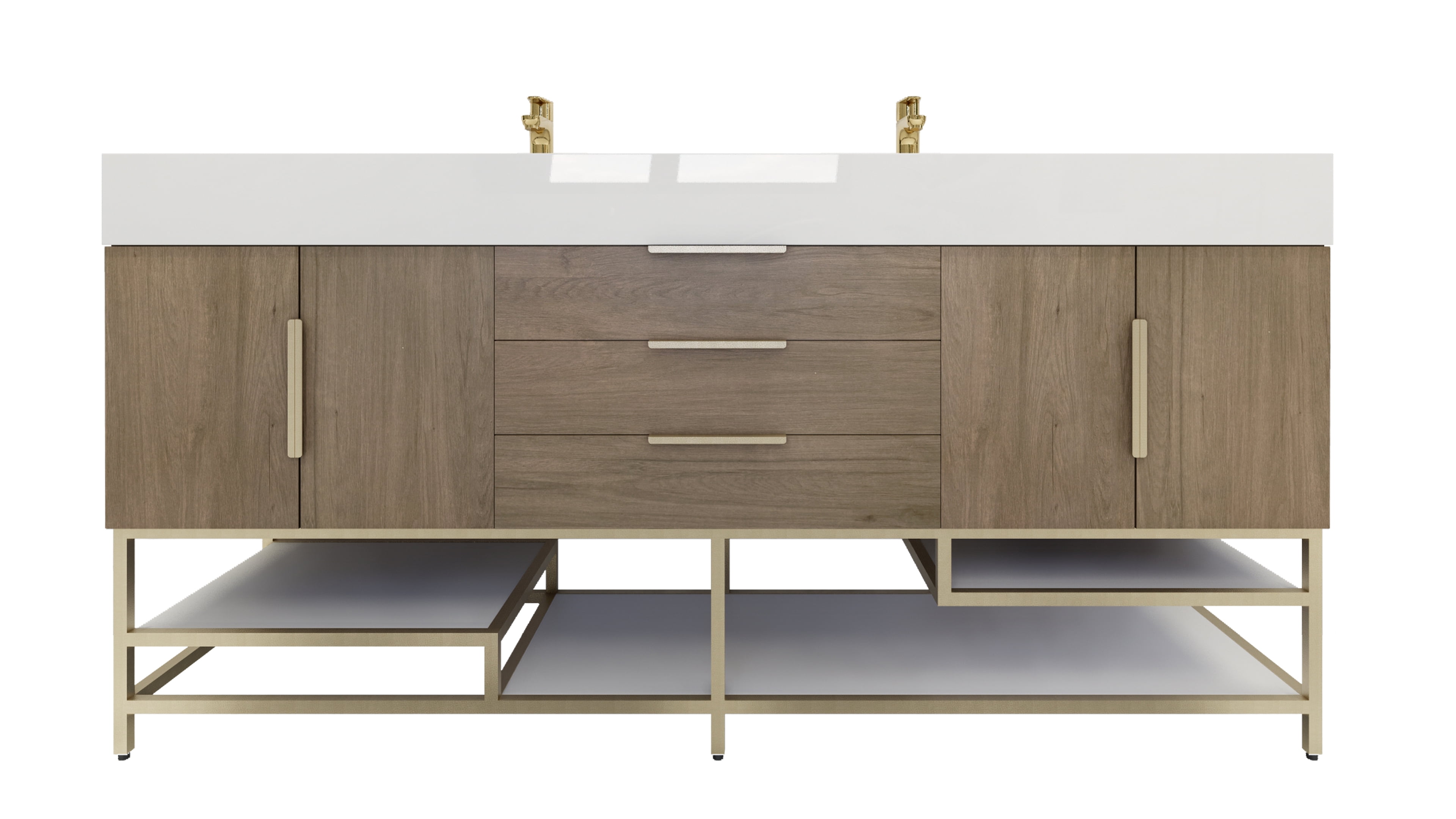Madison 72'' Light Oak Freestanding Double Sink Vanity with Acrylic Top