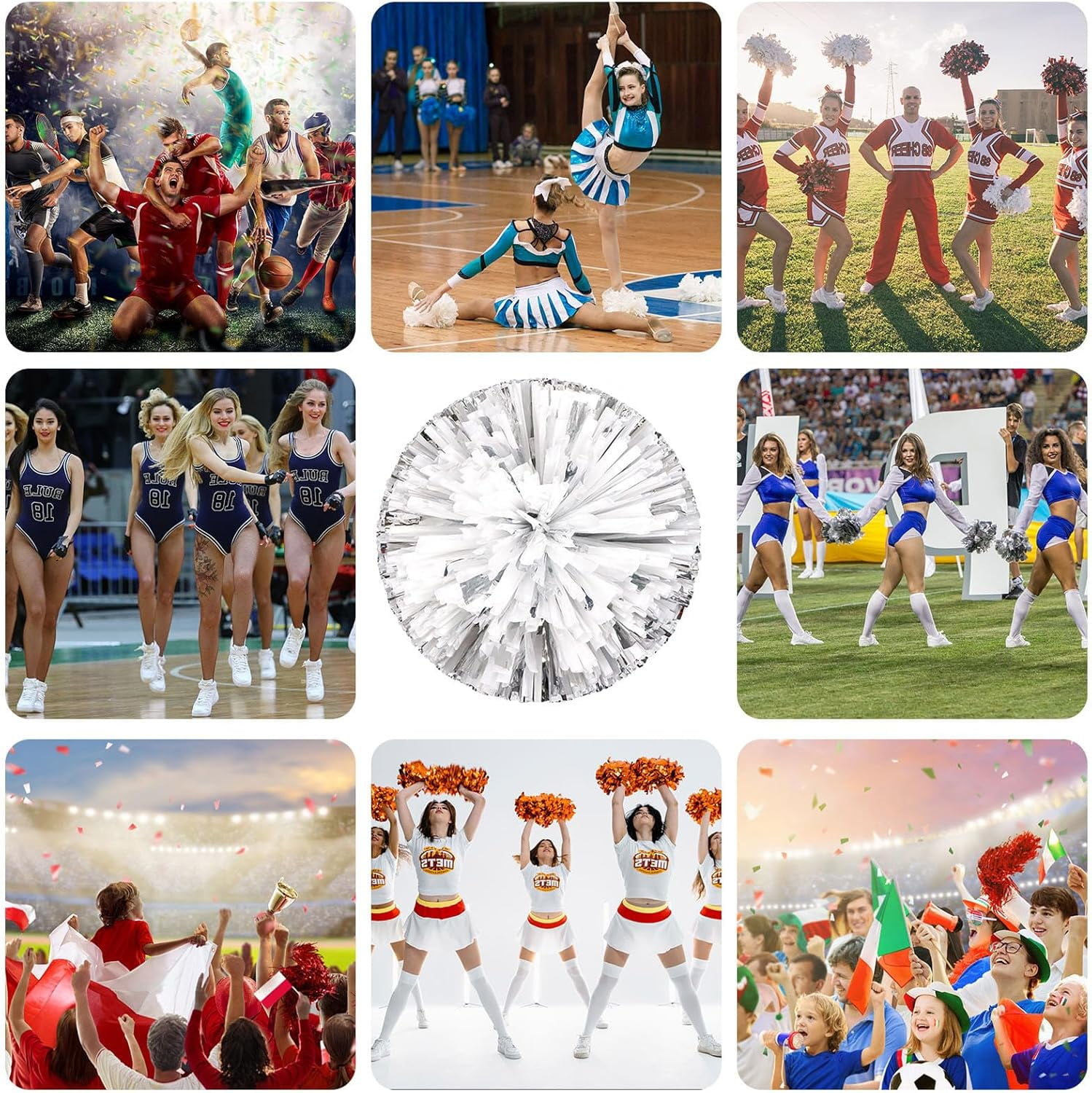 20 PCS Metallic Cheerleading Pom Pom for Team Spirit Sports Dance Cheering Kids Adults-Ring Style