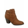 thumbnail image 1 of Groovy Women's Side Zip Almond Toe Straps Western Chunky High Heel Booties Shoes (Chestnut, 6), 1 of 3