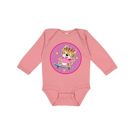 

Inktastic Skateboarding Cat Girls Skateboarder Gift Baby Girl Long Sleeve Bodysuit