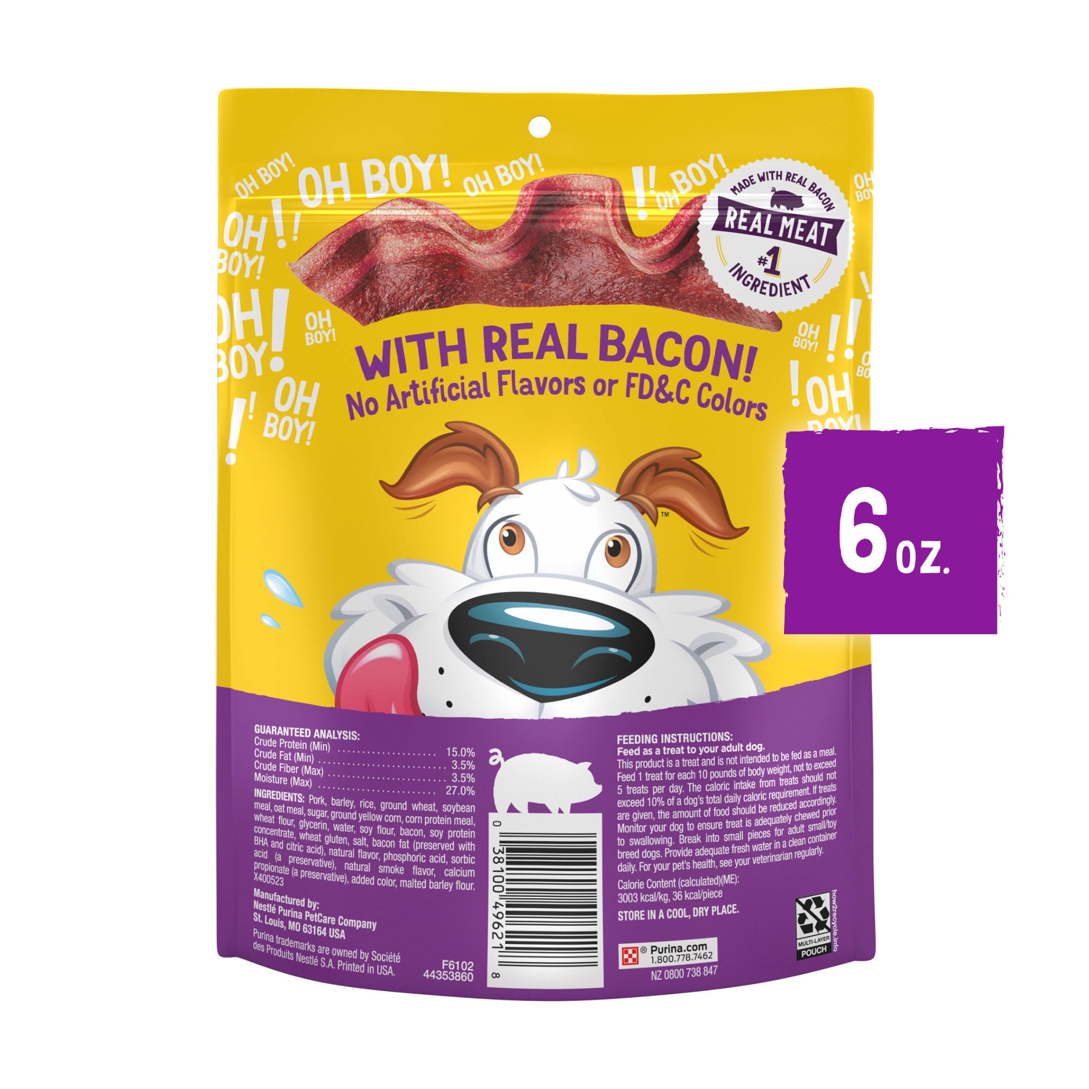 Purina Beggin' Strips Dog Treat Chews, Original with Real Bacon Snacks, 6 oz Pouch