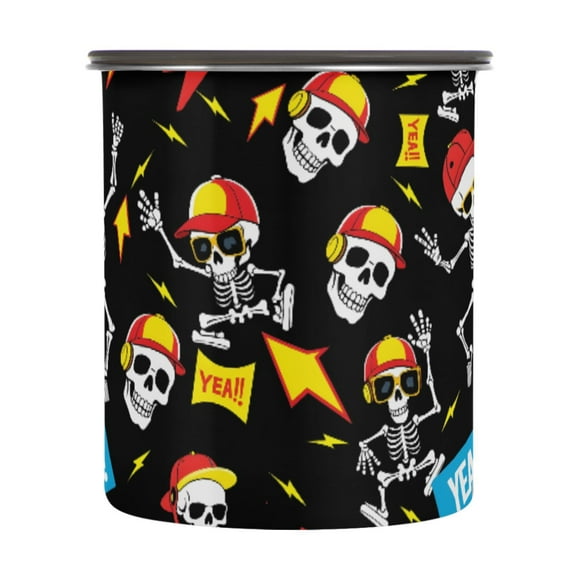 Cool Skull Airtight Coffee Bean Canister 30oz Food Storage Containers with Lids For Gournd, Tea, Sugar, Flour, Rice, Cereal, Candy Cookie Jar