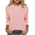 thumbnail image 3 of Hrsba Womens Long Sleeved Round Neck Top Striped Contrast 3/4 Sleeve T Shirt Loose Casual Long Sleeve Top For Fall Winter, 3 of 5