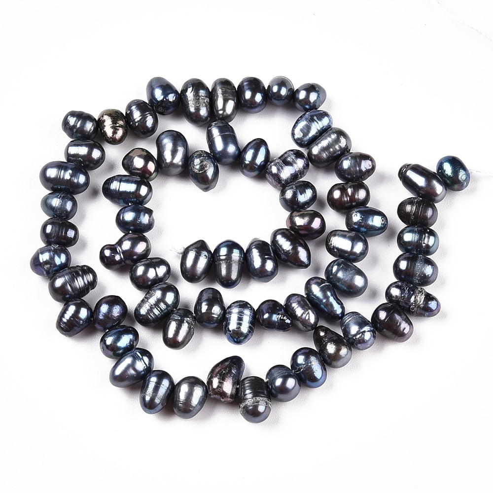 Natural Cultured Freshwater Pearl Beads Strands Dyed Potato Top Drilled Marine Blue 6~12.5x5~6x5~6mm Hole: 0.6mm 62~64pcs/strand 13.78''(35cm)