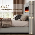 thumbnail image 5 of Merluxy Modern King Size Bed Frame with Fireplace and Tall Headboard, Corduroy Upholstered Wingback Platform, Greige, 5 of 10