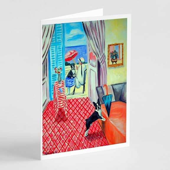 Lady with her Boston Terrier Greeting Cards and Envelopes Pack of 8