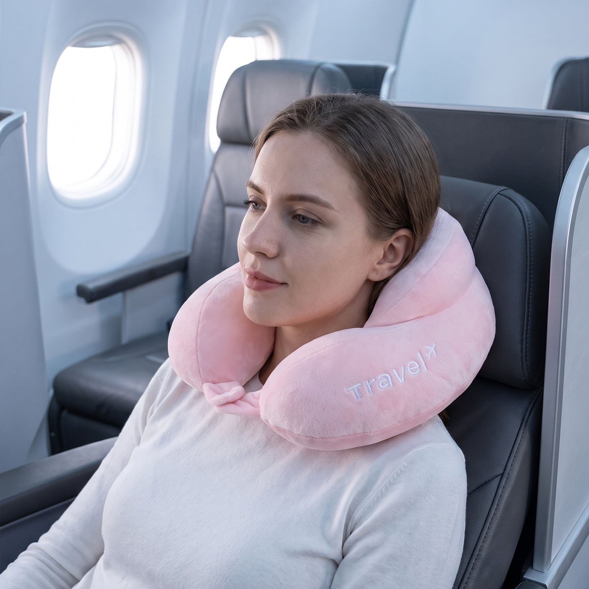 Unique Bargains  Memory Foam Travel U Shape Neck Pillow for Airplane Pink 11"x11"