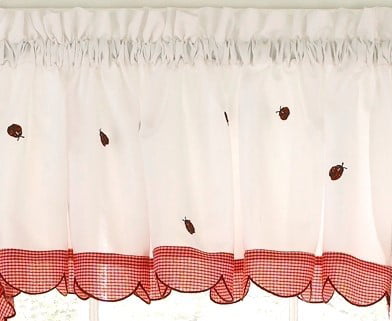 Embroidered Ladybug Meadow Kitchen Curtains Choice of Tiers or Valance or Swags 