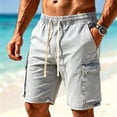 thumbnail image 2 of Hurxie Men's Drawstring Elastic Waist Flap Pocket Straight Cargo Jean Denim Shorts Light Blue,XXS, 2 of 7