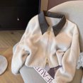 thumbnail image 4 of Suéter de punto con cuello de cuero empalmado de Epligg, cárdigan de moda con doble cremallera para mujer, otoño/invierno, suave, vintage, nuevo, de manga larga, 4 of 5