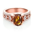 thumbnail image 2 of Gem Stone King 1.66 Ct Oval Orange Red Madeira Citrine 18K Rose Gold Plated Silver Ring, 2 of 4