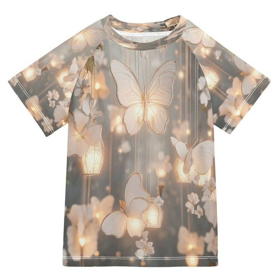 BZSMCE Summer T-shirt Sunscreen Butterfly Lanterns Floral Decor Pattern Swim Tops