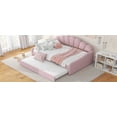 thumbnail image 5 of Newest Full Size Upholstered Daybed with Shell Shaped Backrest & Trundle, Pink Velvet Sofa Bed with Curved Arms, Convertible Sleeper for Living Room or Guest Room, 5 of 18