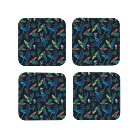 

Drink Coasters Set of 4 Dinosaur print J Leather Coasters for Coffee Table Protector Heat Resistant Cute Coasters for Home Decor Housewarming Gifts Bar Kitchen 4 Inch Square